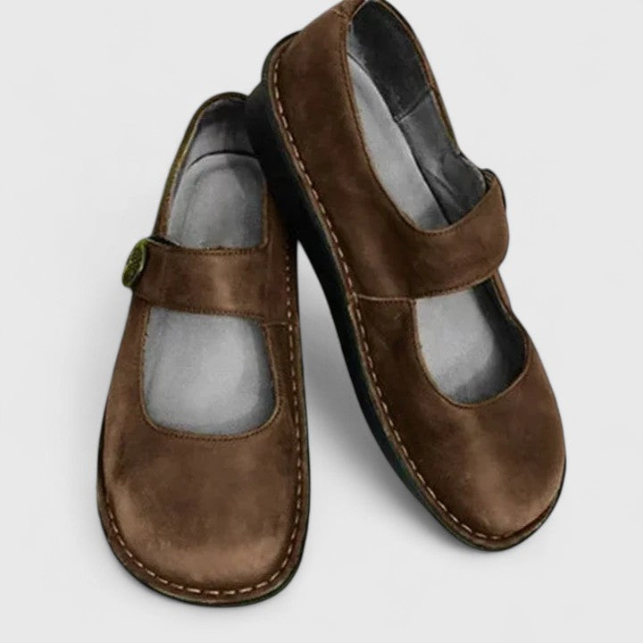 Women's Support Strap Detail Easy-On Flats – Brown