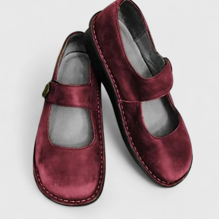 Women's Support Strap Detail Easy-On Flats – Red