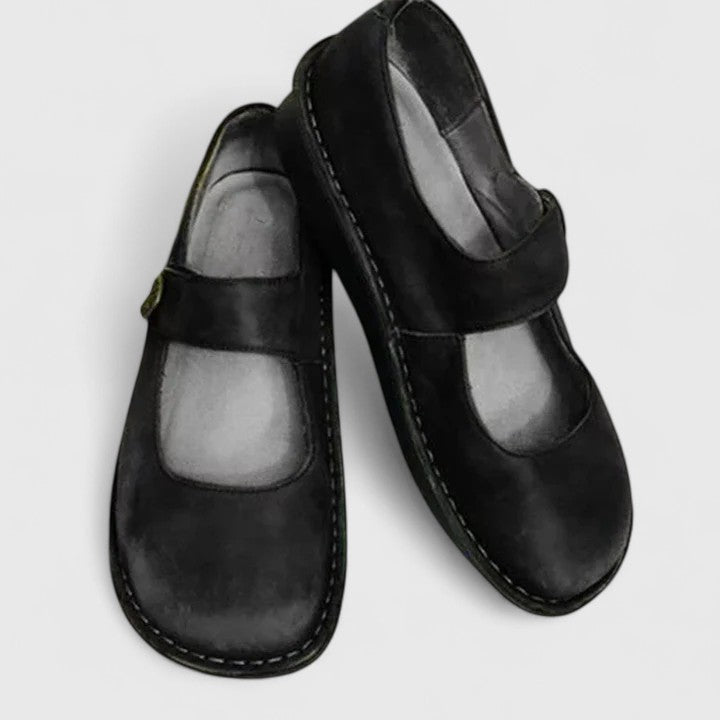 Women's Support Strap Detail Easy-On Flats – Black