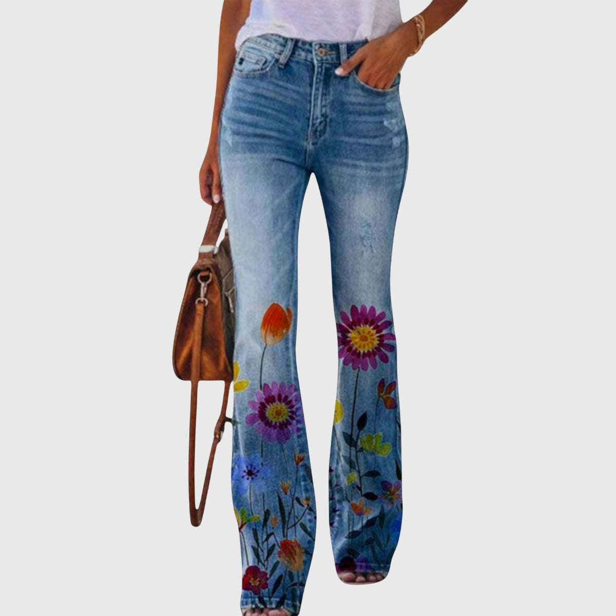 Women's Flower-Print Skinny Jeans – Red Flower
