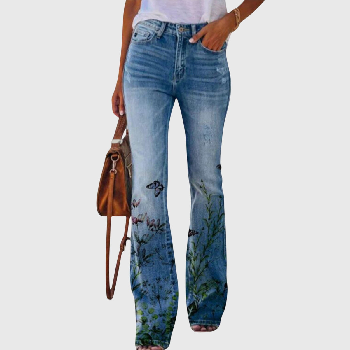 Women's Flower-Print Skinny Jeans – Black Butterfly
