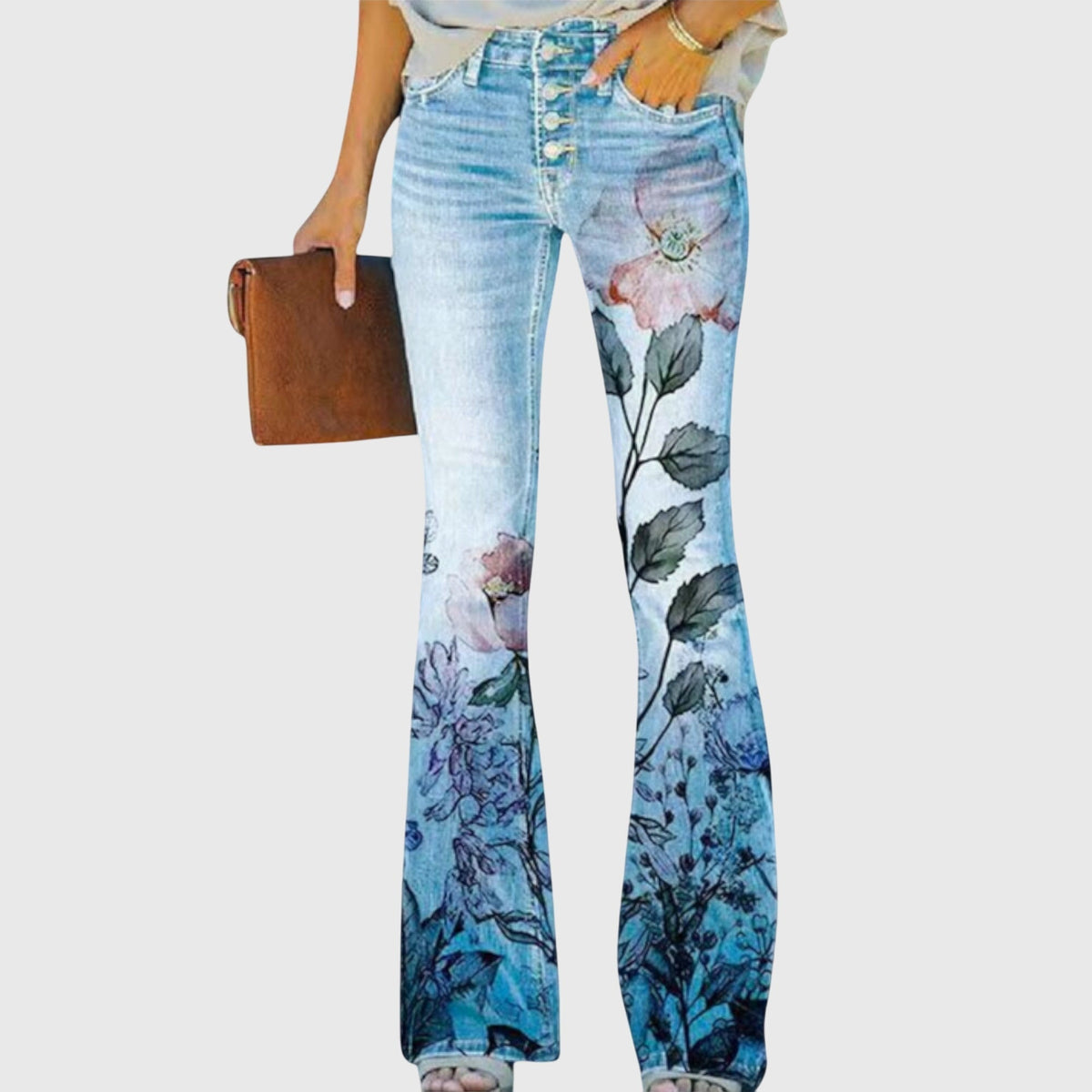 Women's Flower-Print Skinny Jeans – Blue Flower