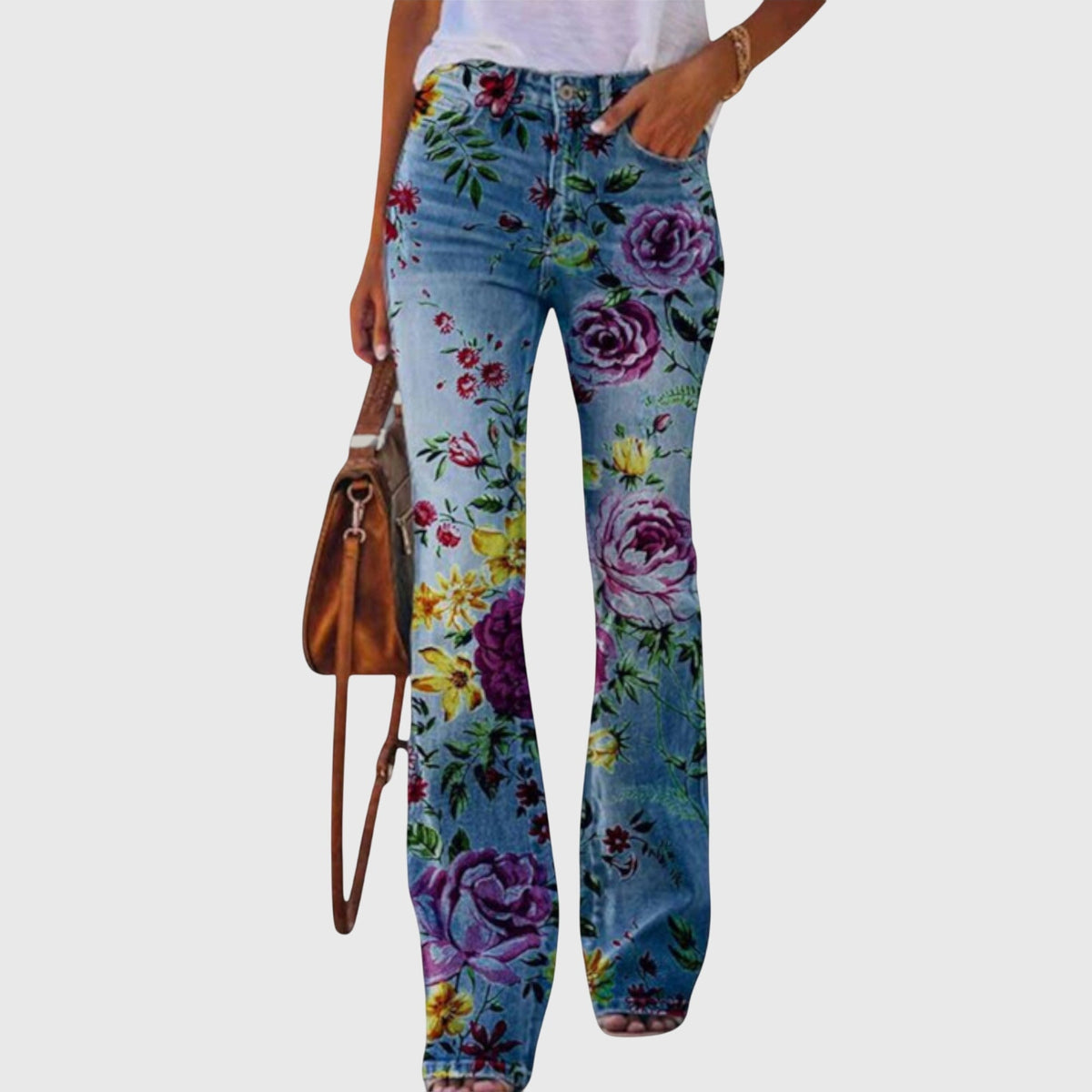 Women's Flower-Print Skinny Jeans – Purple Flower