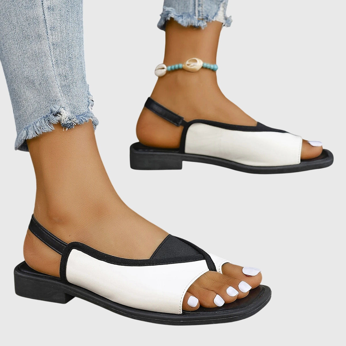 Women's Support Contrast-Strap Flat-Sole Sandals – view 3