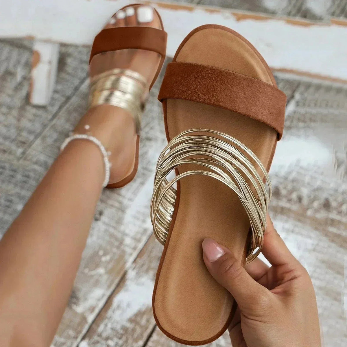 Women's Support Double-Strap Easy-On Sandals – Chestnut Brown