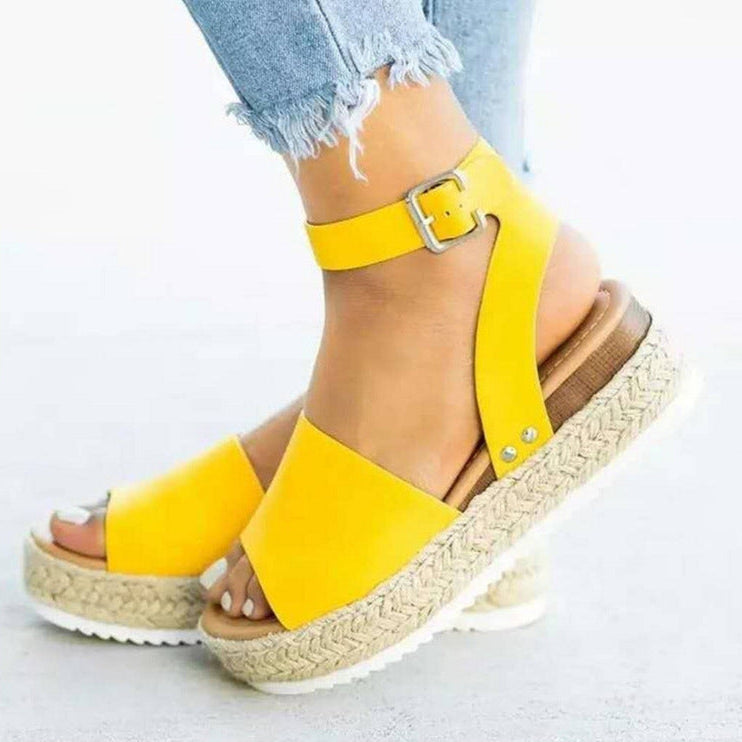 Women's Support Flatform Ankle-Strap Sandals – Yellow