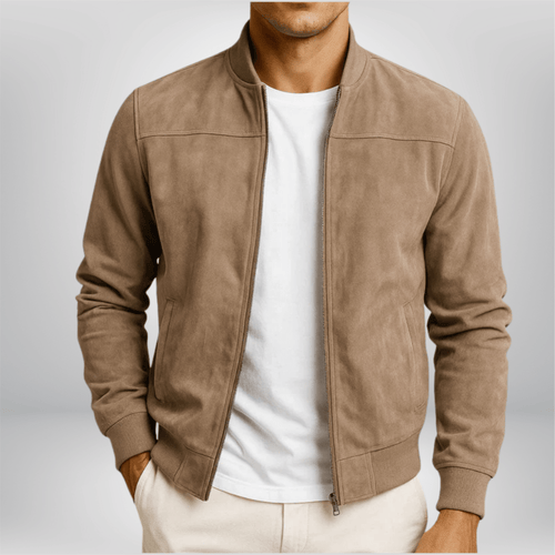 Men's Leather Bomber Jacket for Layering – Brown