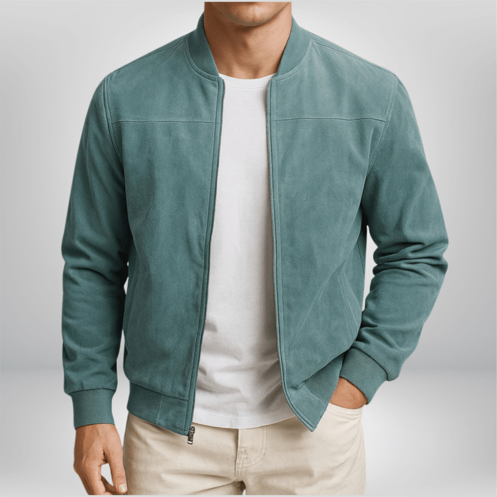 Men's Leather Bomber Jacket for Layering – Blue Green