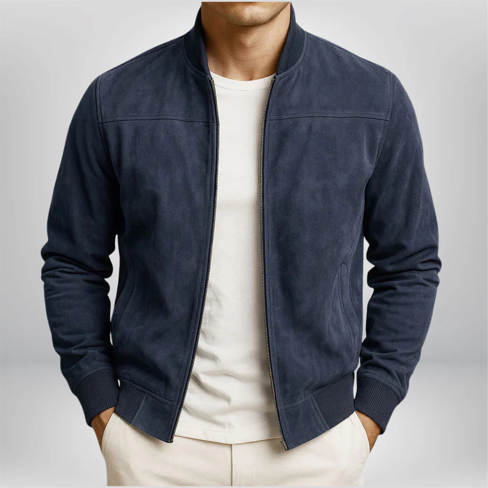 Men's Leather Bomber Jacket for Layering – Navy Blue