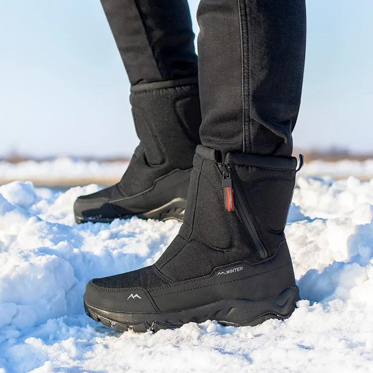 Men's Water-Repellent Mid-Calf Snow Boots for Everyday Wear – Black