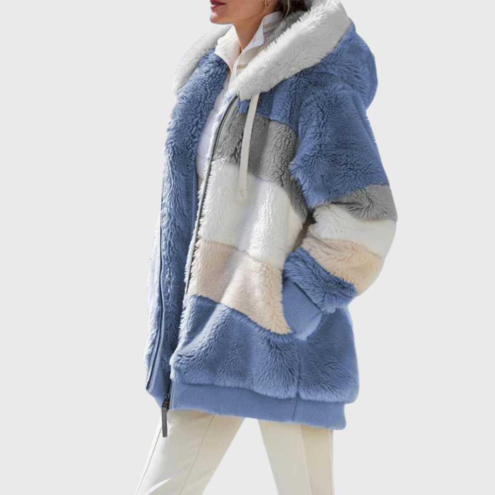 Women's Multicolor Fleece Puffer Jacket – Blue Stripes
