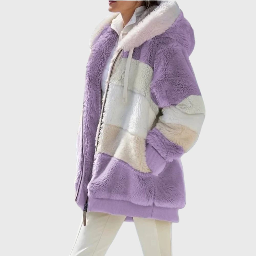 Women's Multicolor Fleece Puffer Jacket – Purple Stripes