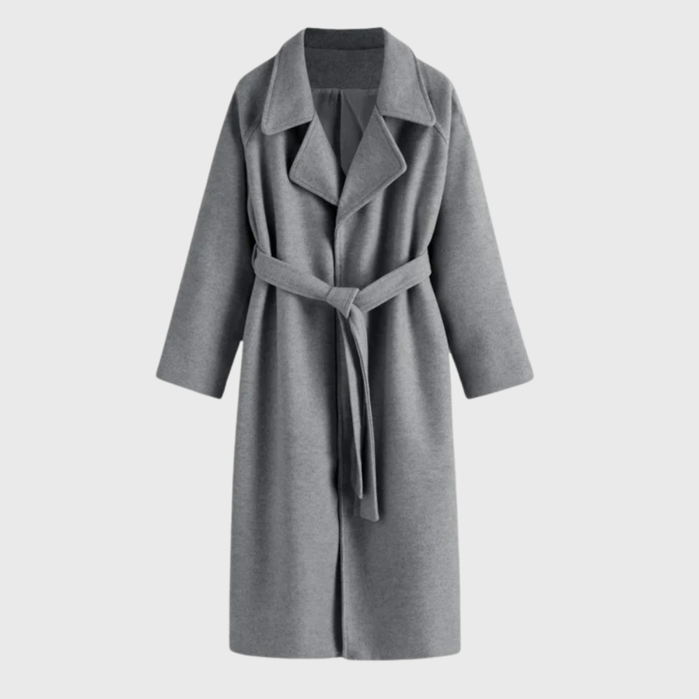 Women's Belt-Detail Wool Blend Longline Cold-Weather Coat – Gray