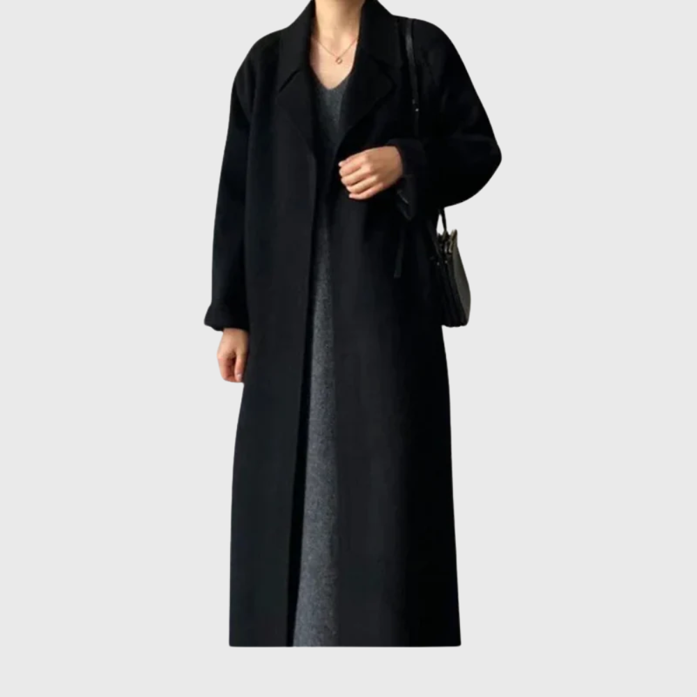Women's Belt-Detail Wool Blend Longline Cold-Weather Coat – Black