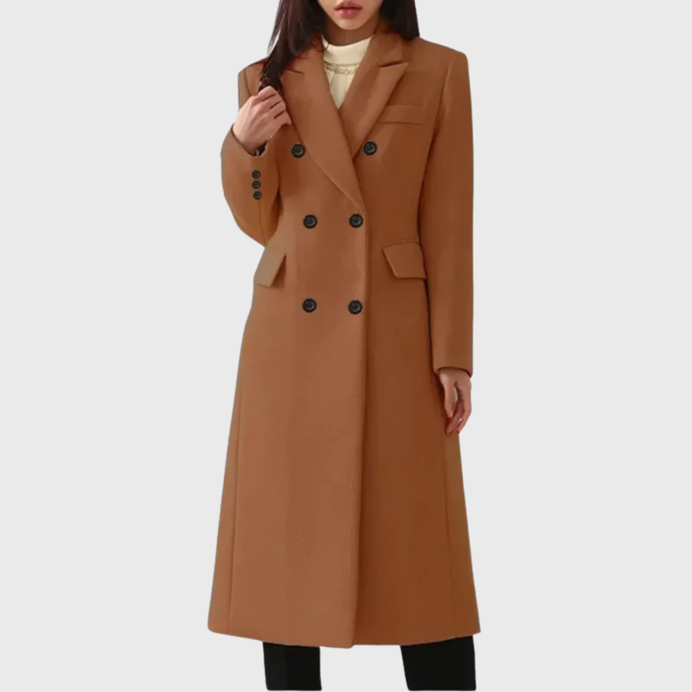 Women's Double-Breast Wool Coat – Dark Brown