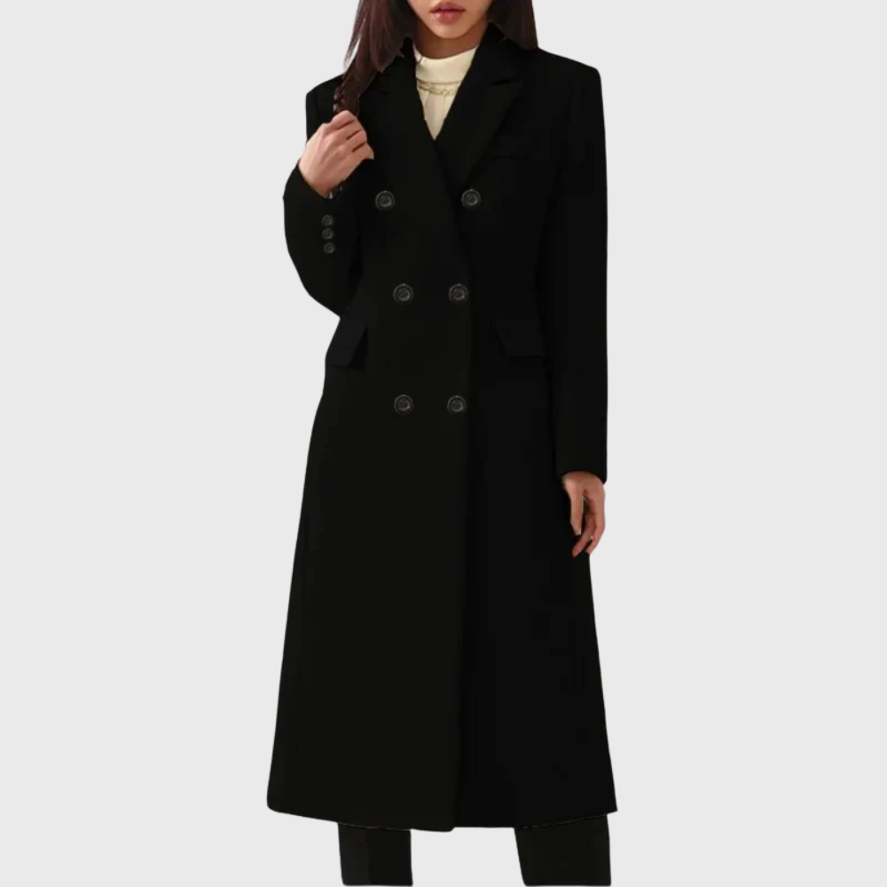 Women's Double-Breast Wool Coat – Black