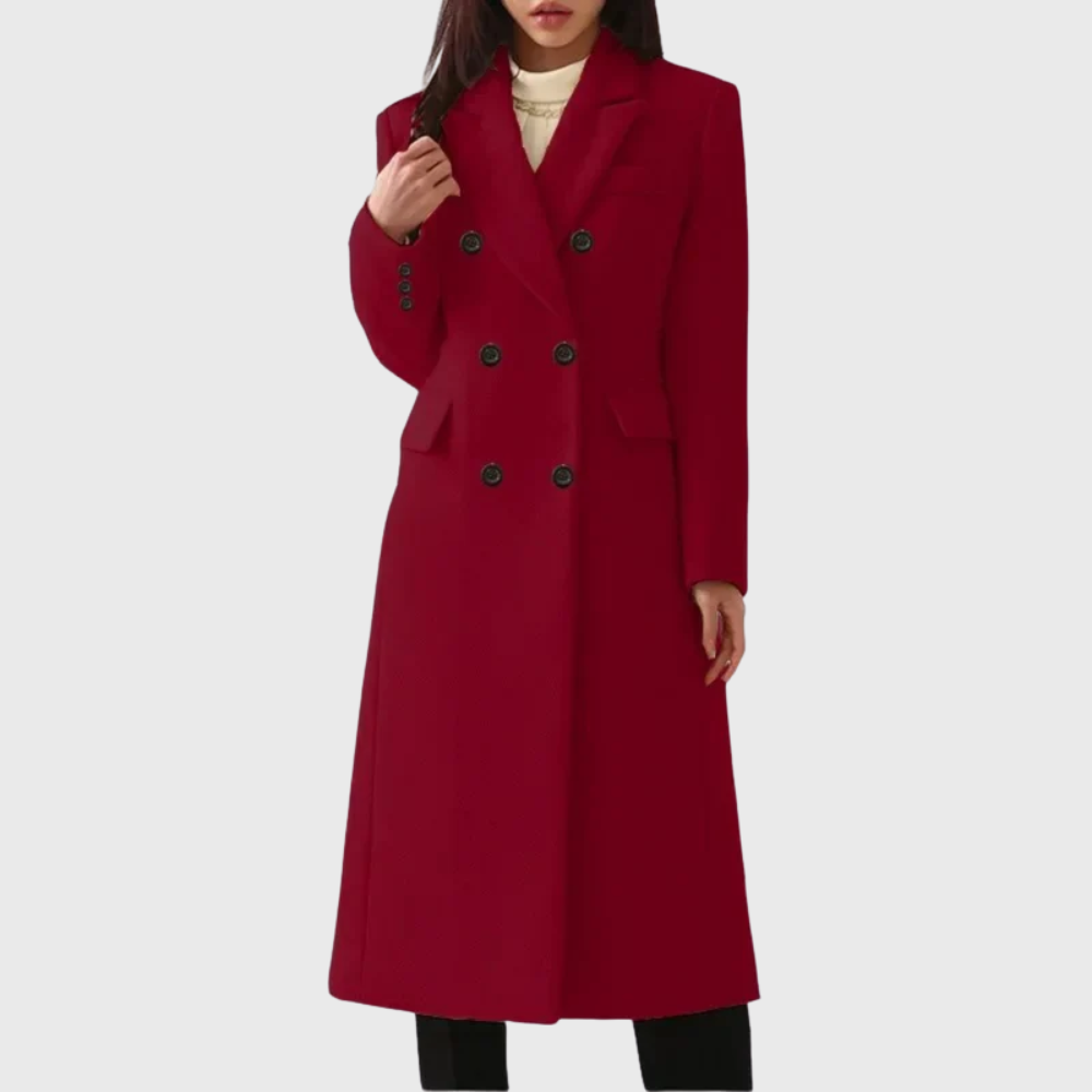 Women's Double-Breast Wool Coat – Wine Red