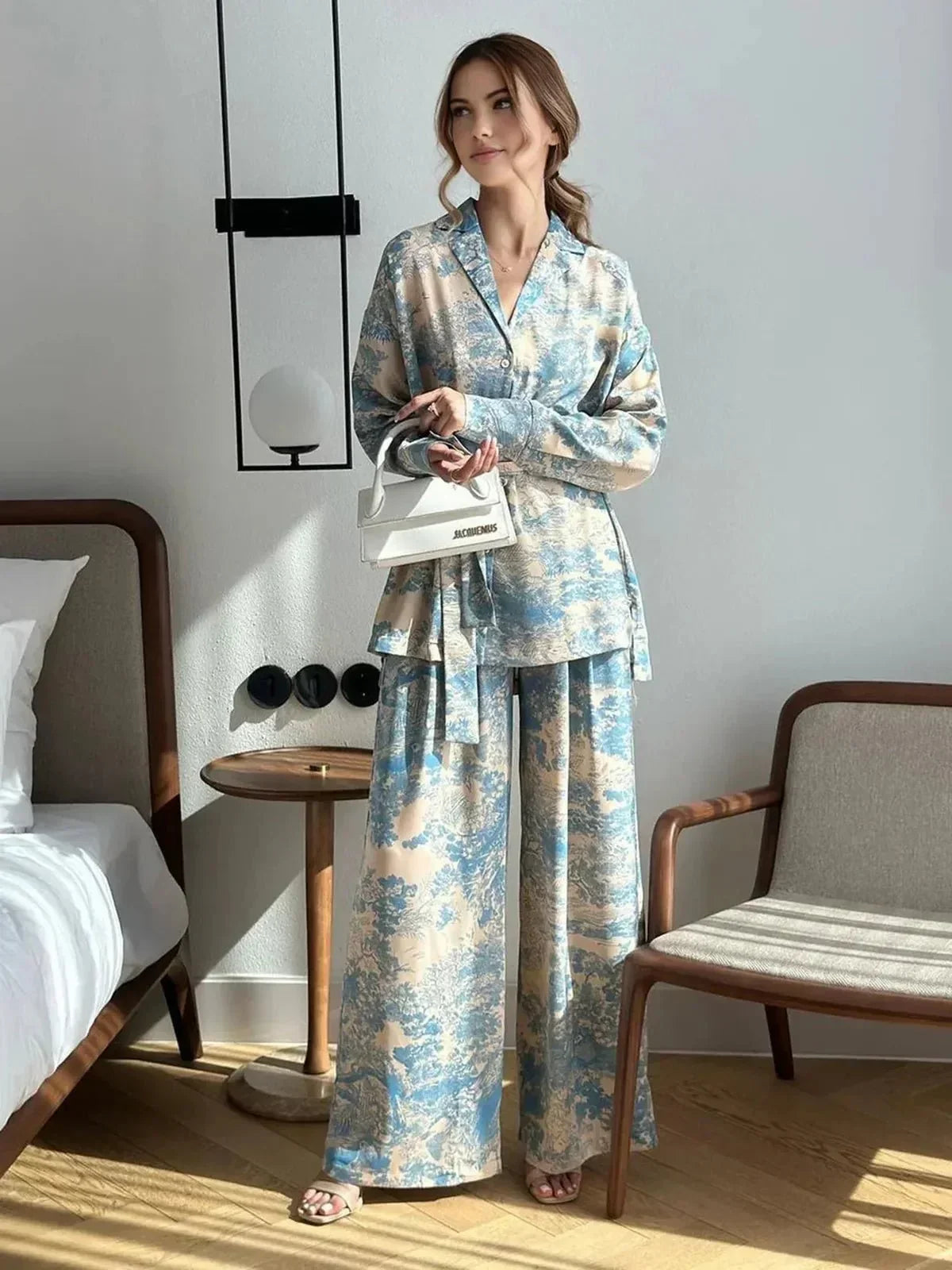 Women's Print-Detail Wide-Cut Pants Set – view 3