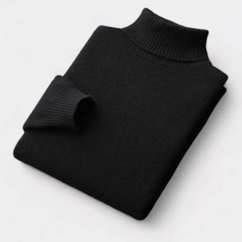 Men's Fine Merino Wool Roll-Neck Pullover – Black