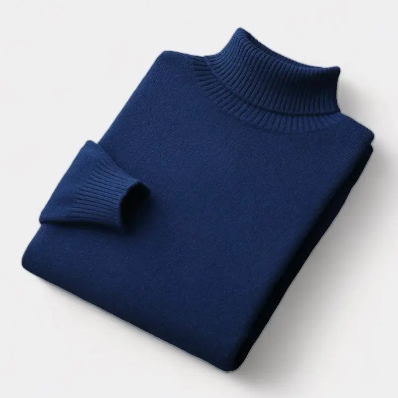 Men's Fine Merino Wool Roll-Neck Pullover – Navy Blue