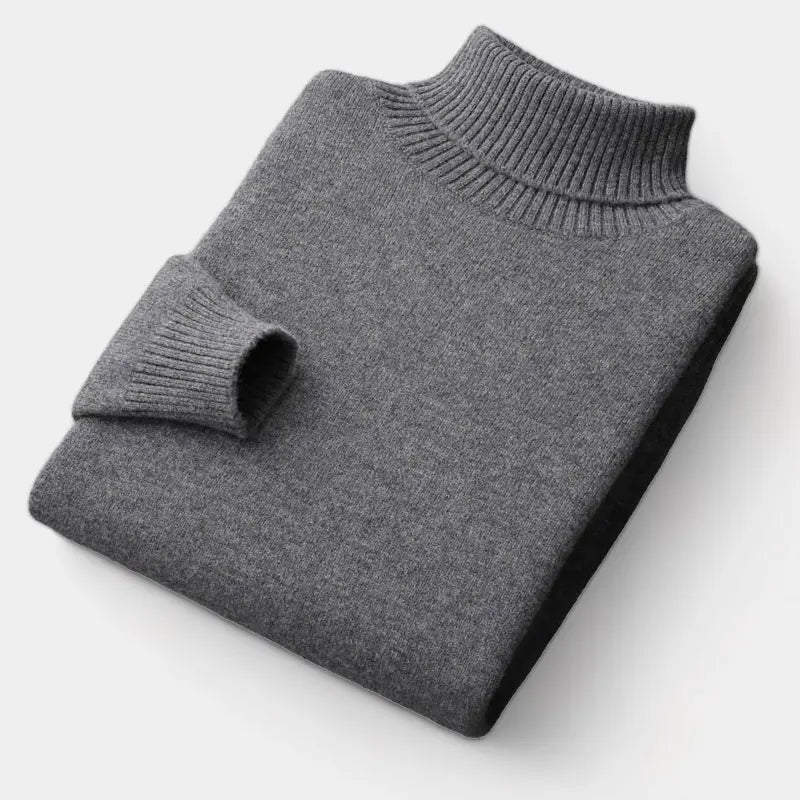 Men's Fine Merino Wool Roll-Neck Pullover – Dark Gray