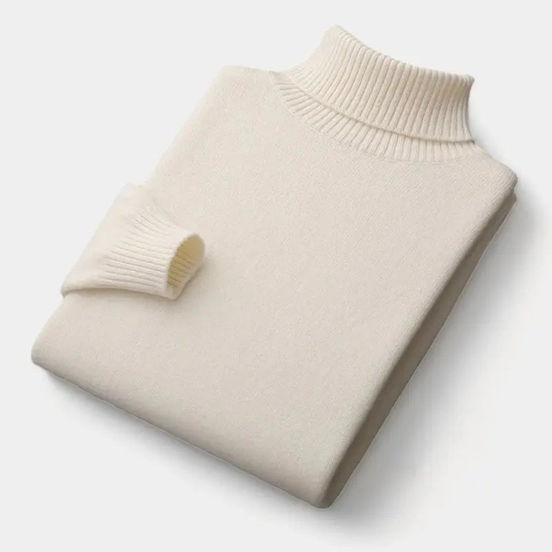 Men's Fine Merino Wool Roll-Neck Pullover – Cream