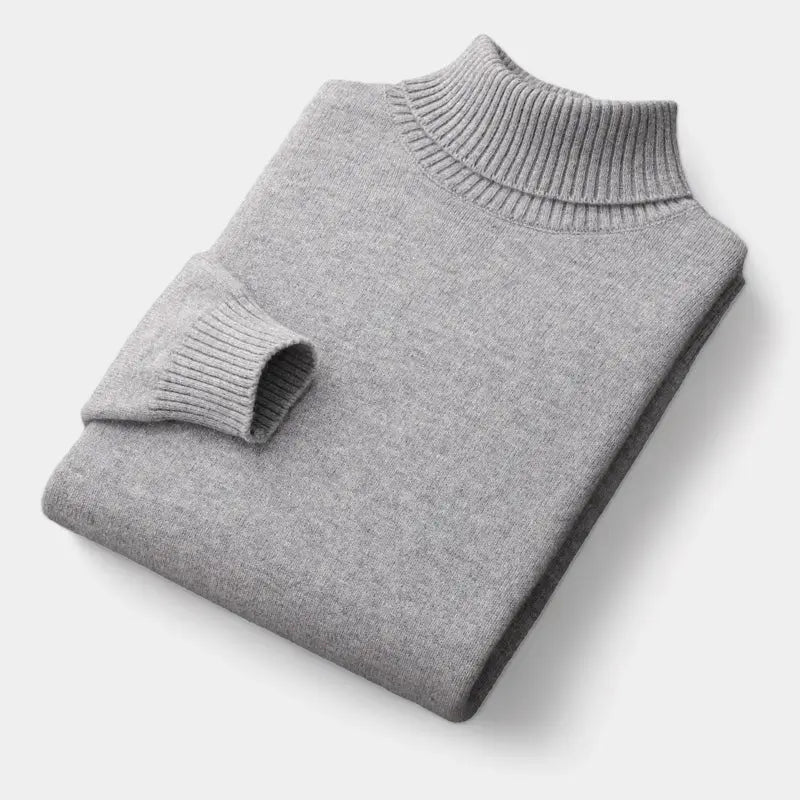 Men's Fine Merino Wool Roll-Neck Pullover – Light Gray