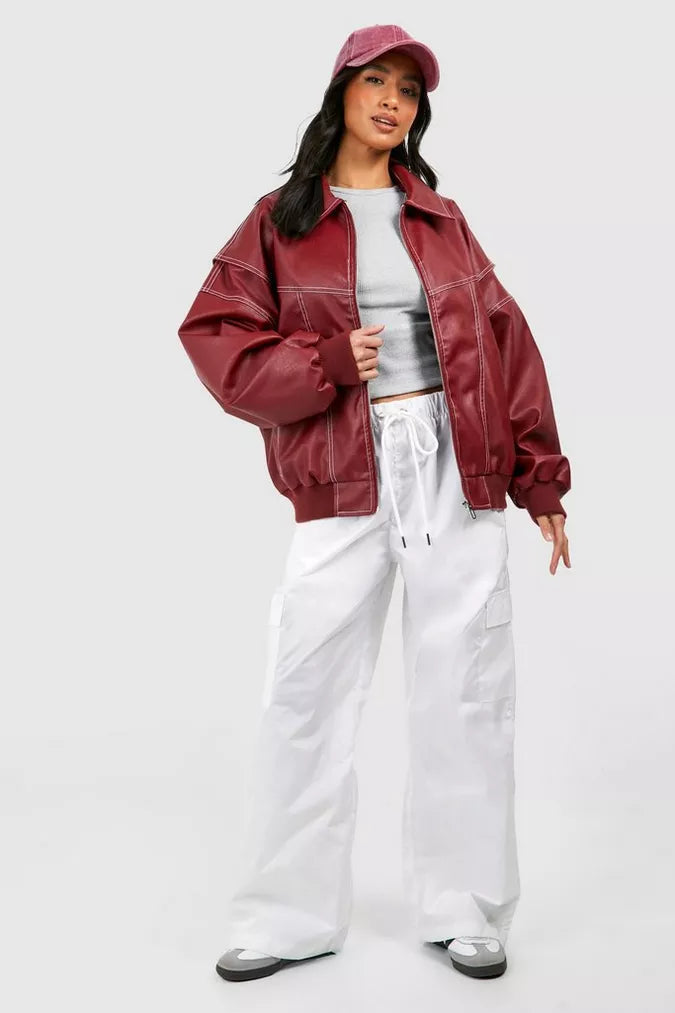 Women's Vegan Leather Bomber Jacket for Weekends – view 4
