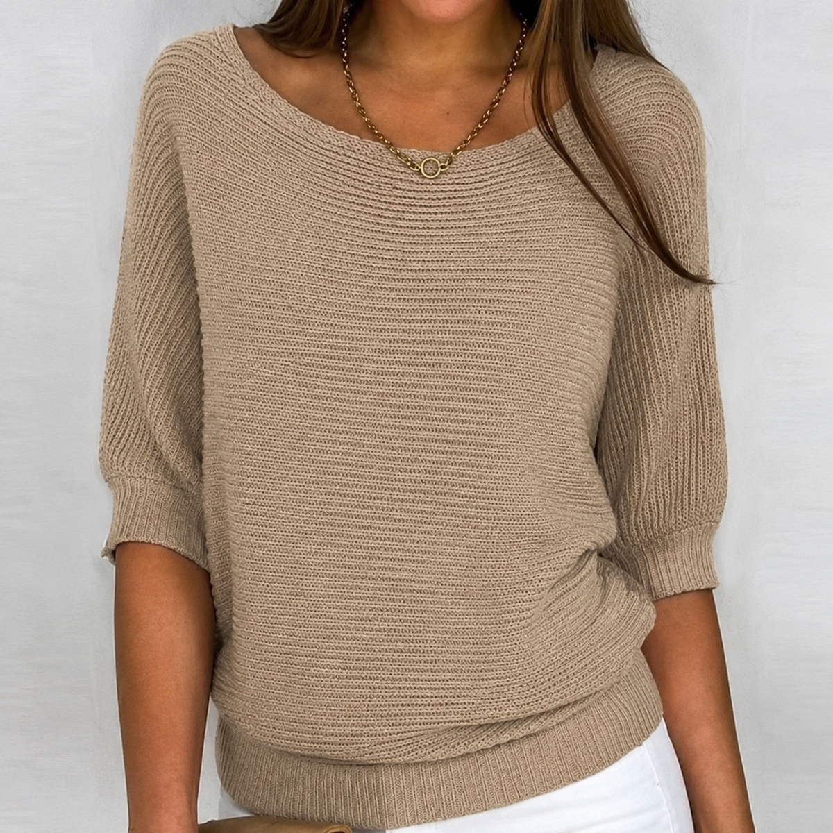 Women's Cotton-Blend Rib-Knit Pullover – Khaki