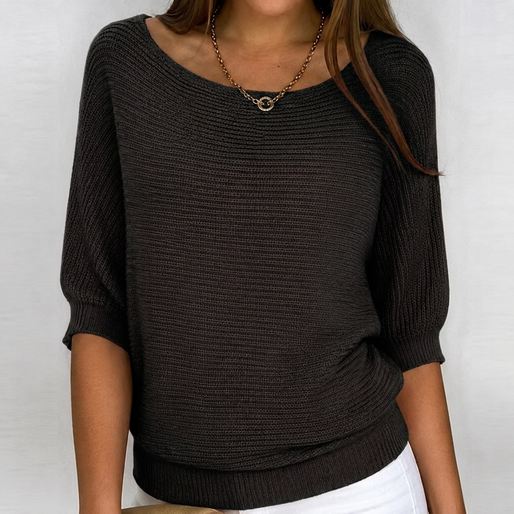 Women's Cotton-Blend Rib-Knit Pullover – Black