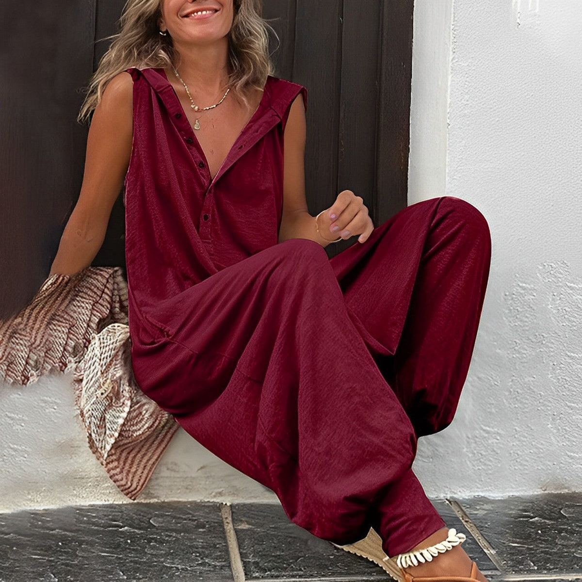 Women's Plush Stretchy Everyday Jumpsuit – Burgundy
