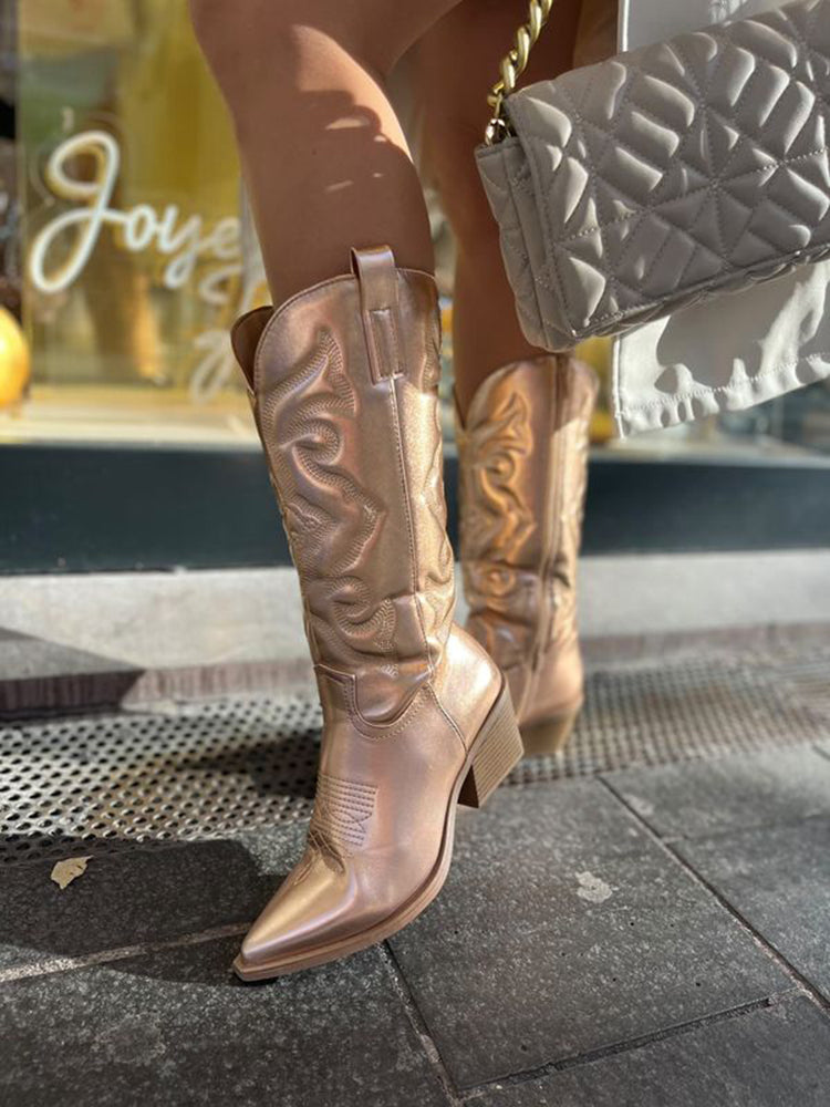Women's Metallic Finish Western Cowboy Boots for Walking – view 4