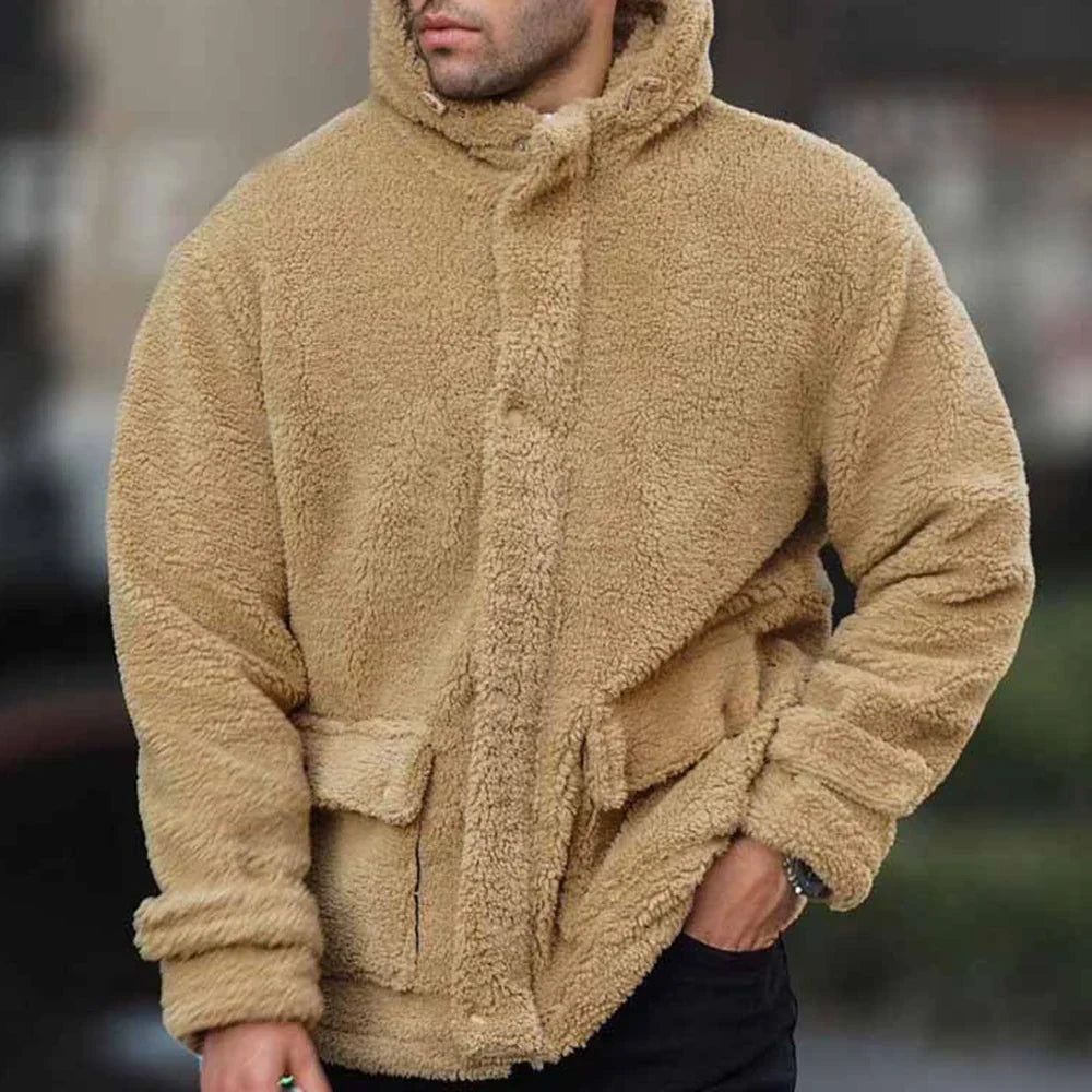 Men's Teddy Fleece Hood-Detail Jacket – Khaki
