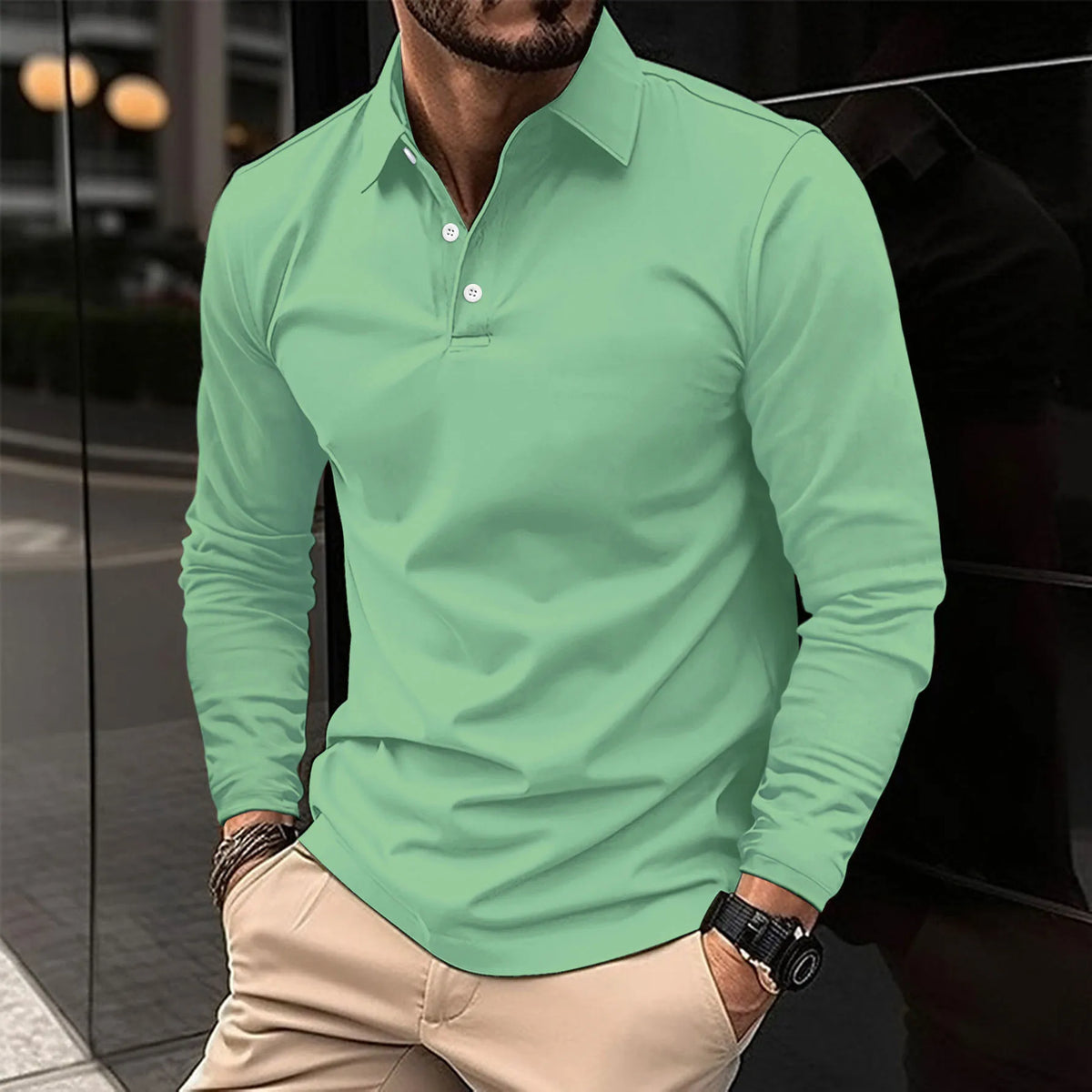 Men's Slim-Cut Long Sleeve Polo Shirt – view 7