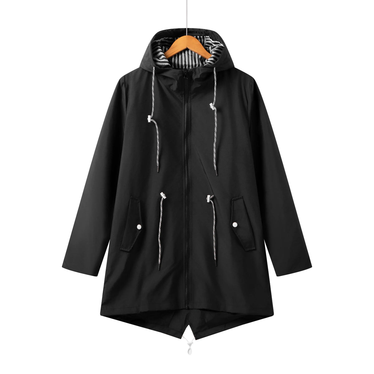 Women's Hood-Detail Full-Zip Parka – Black