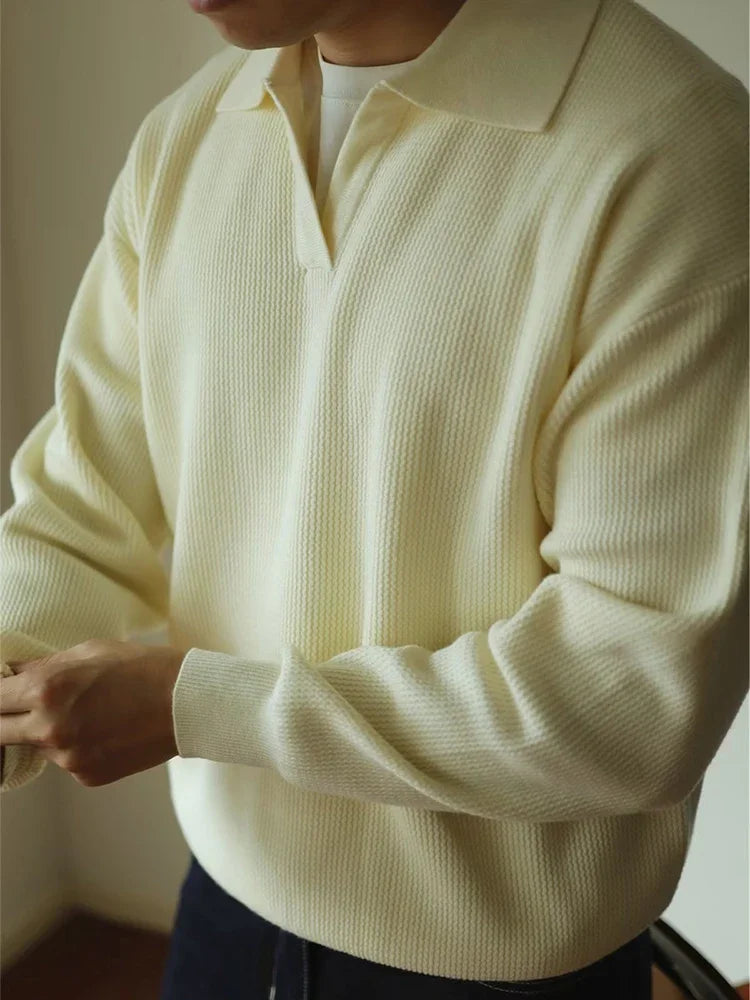 Men's Polo Collar Long-Sleeve Knit Pullover – view 2
