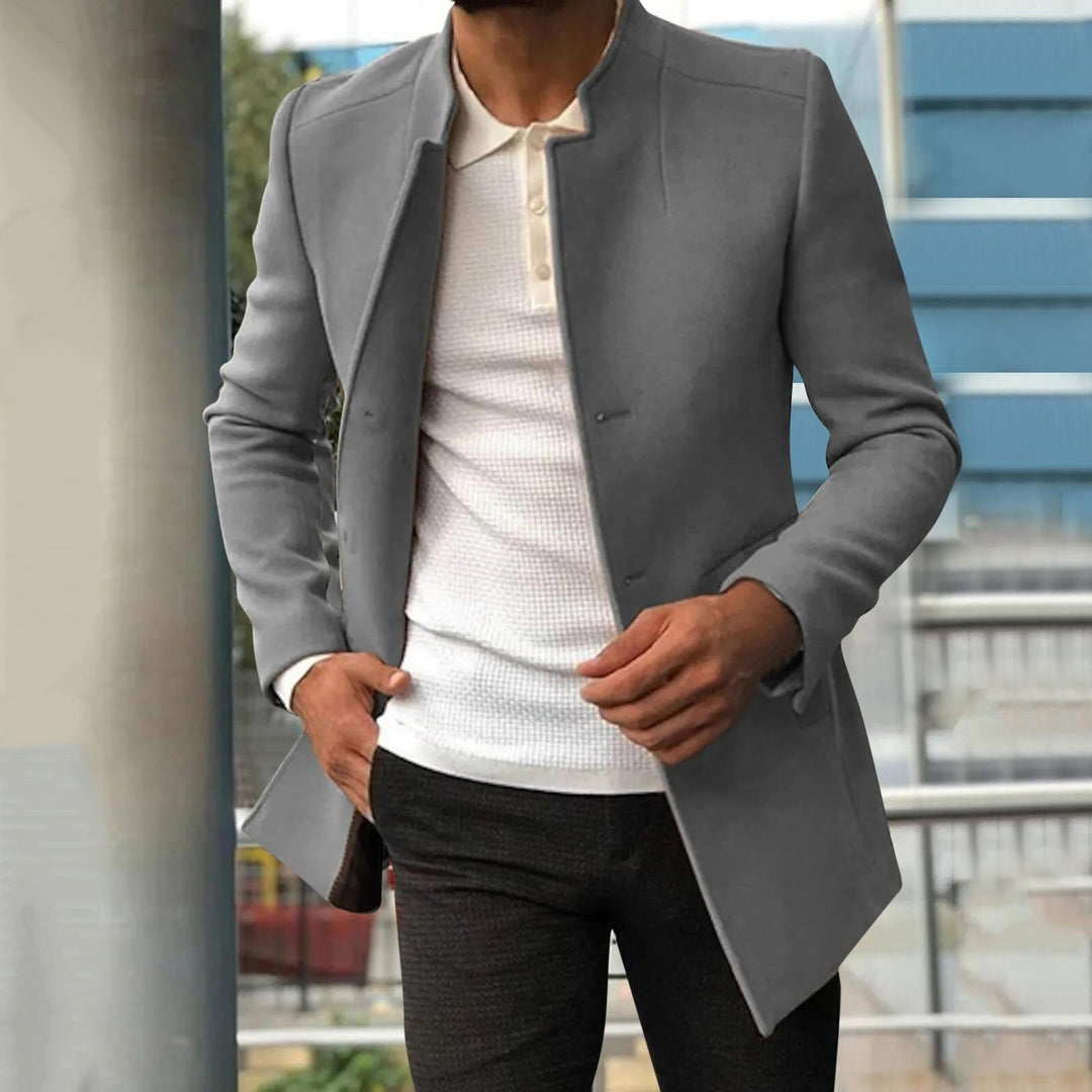 Men's Fitted Tweed Jacket with Classic Collar – Gray