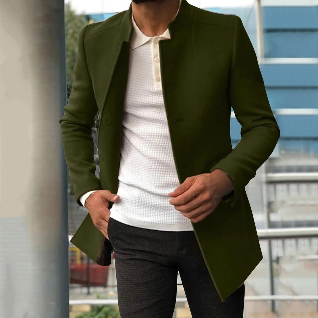Men's Fitted Tweed Jacket with Classic Collar – Dark Green