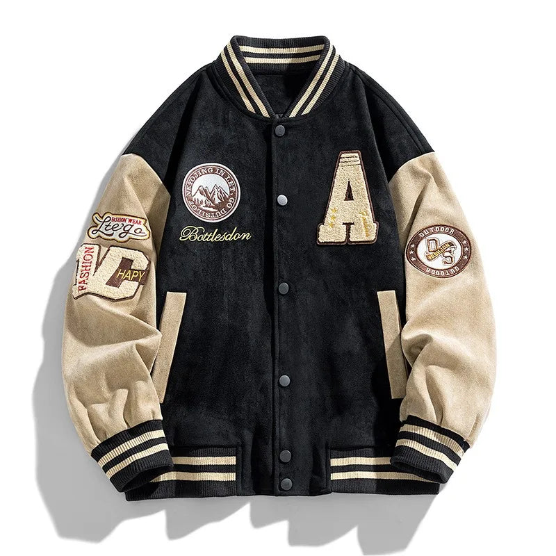 Men's Embroidery-Detail Varsity Jacket – Black