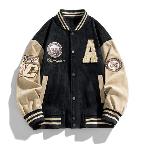 Men's Embroidery-Detail Varsity Jacket – Black