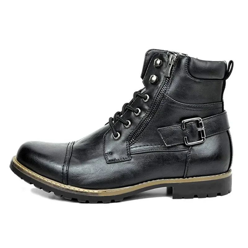 Men's Leather-Look Buckle-Detail Tie-Front Boots – view 1