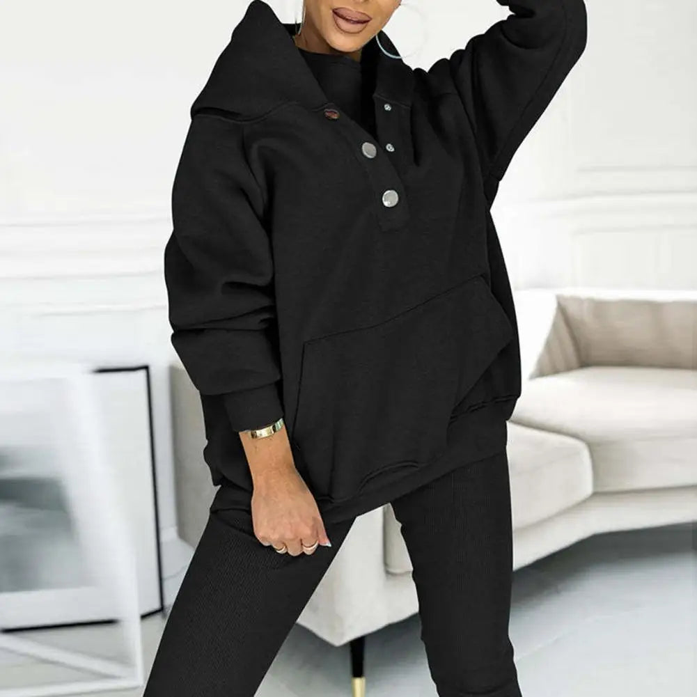 Women's Button-Neck Hoodie and Leggings Two-Piece Set for Layering – view 7