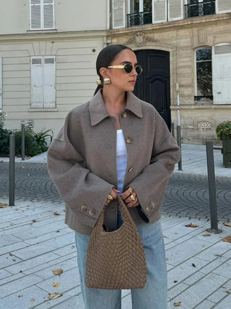 Women's Relaxed-Fit Short Jacket – Taupe