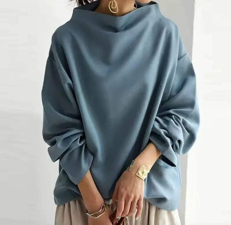 Women's Loose-Fit Roll Neck Knit Top – Blue