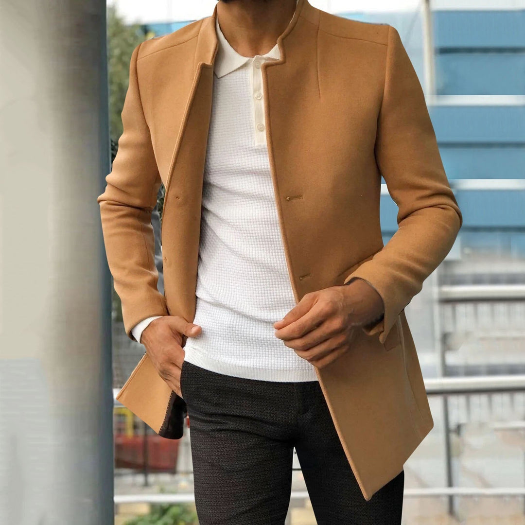 Men's Fitted Tweed Jacket with Classic Collar – Light Brown