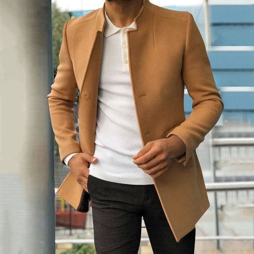 Men's Fitted Tweed Jacket with Classic Collar – Light Brown