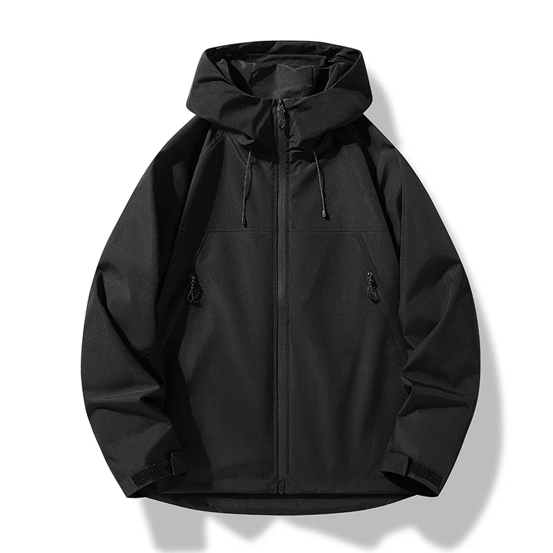 Men's Hood-Detail Weatherproof Rain Jacket – Black