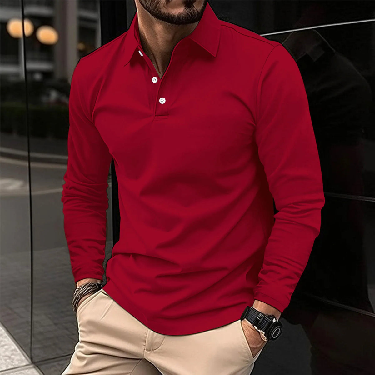 Men's Slim-Cut Long Sleeve Polo Shirt – view 6