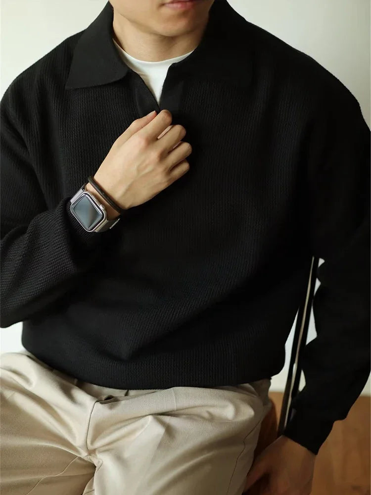Men's Polo Collar Long-Sleeve Knit Pullover – view 5