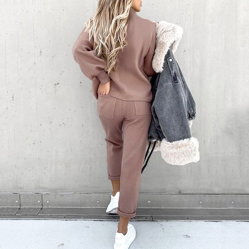 Women's Trousers and Sweater Knit Warm Two Piece Set – view 9